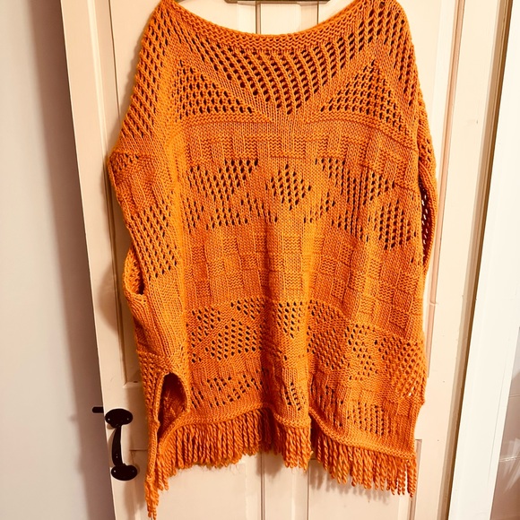 Kaos medium poncho sweater wool blend harvest orange generous fit made in Italy - Picture 1 of 6